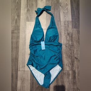 Teal Halter One-Piece Swimsuit